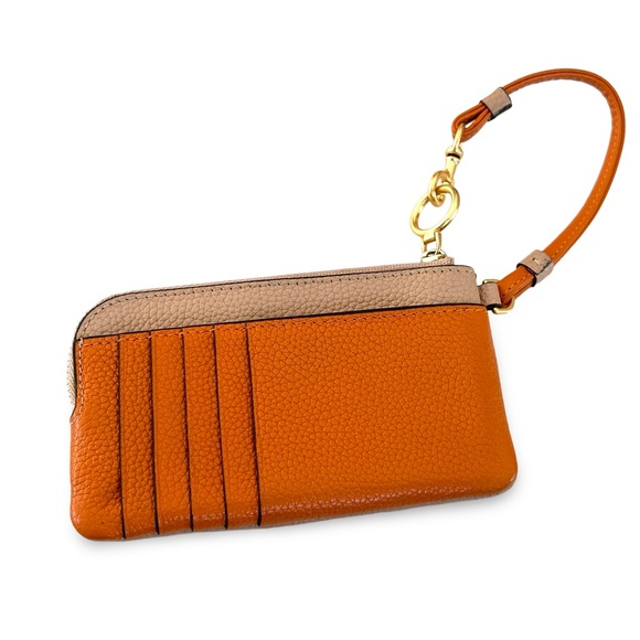 Tory Burch Perry Bomber card wallet case mauve & orange leather zip around - Picture 2 of 7